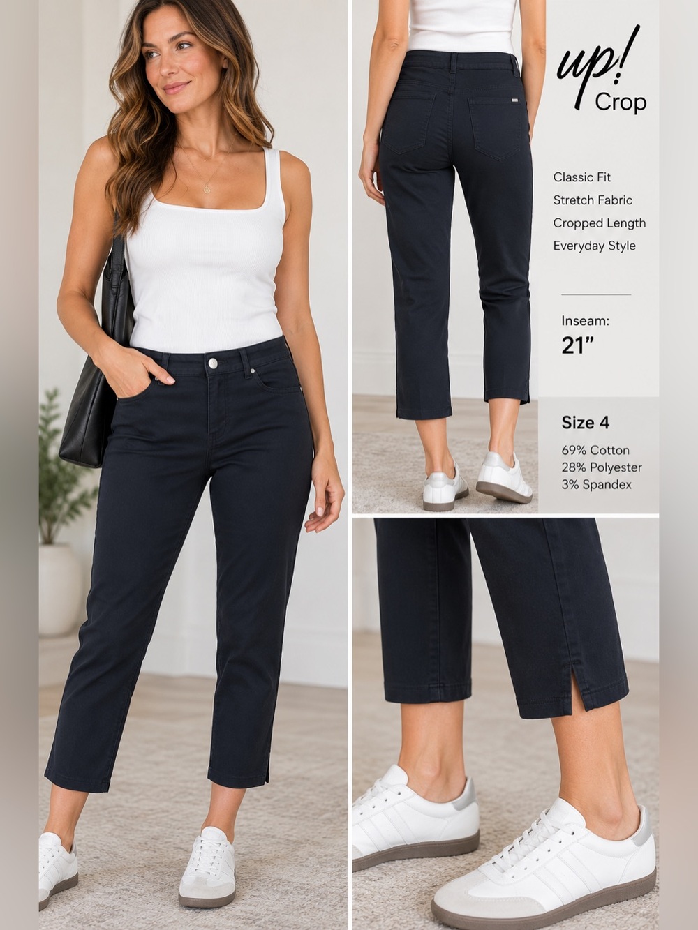 Up! Black Cropped Stretch Pants Size 4 Minimalist Office Travel Casual